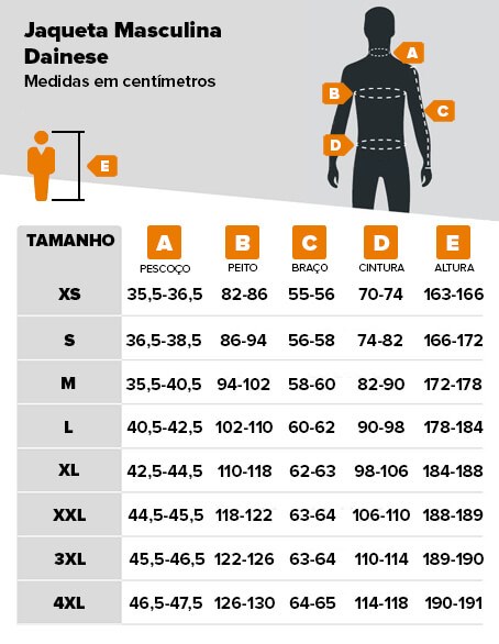 Tabela de medidas jaqueta Dainese masculina